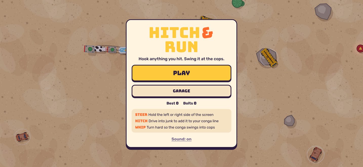 The Hitch and Run title screen over the desert.